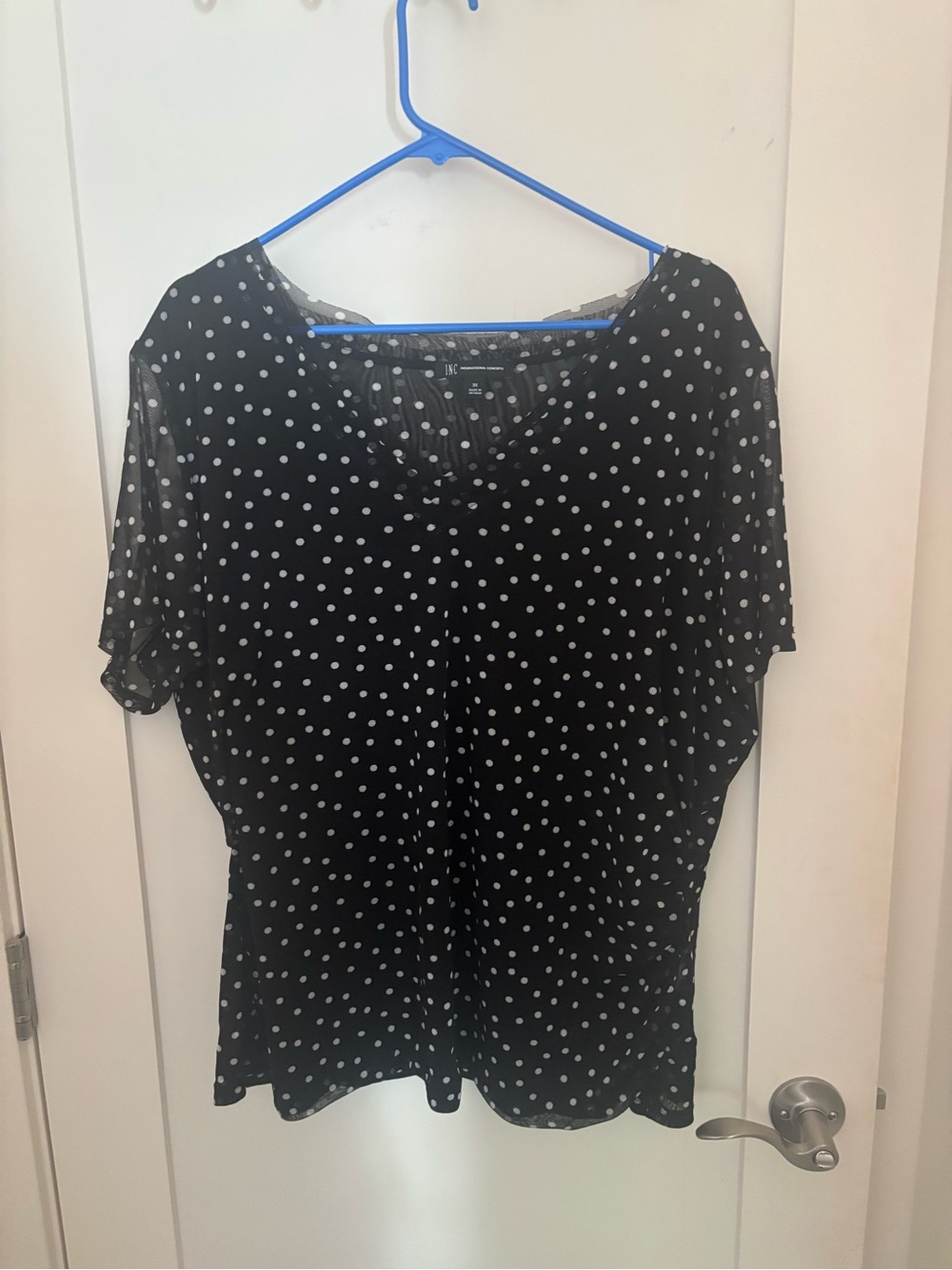 INC International Concepts Black Polka Dot Short Sleeve Blouse